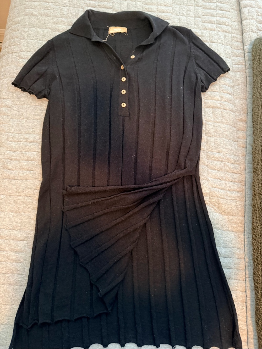 Black Ribbed Polo Midi Dress - Classic Short Sleeve